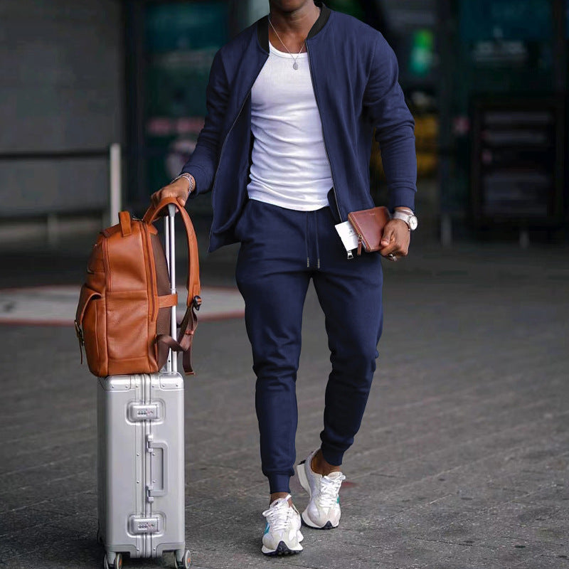Navy Men's Jogger Sweatpants and Jacket Matching Set, Athletic Clothes and Gym Wear