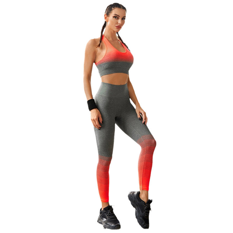 Red and Grey Women's Sports Bra and Leggings Matching Set, Athletic Clothes and Fitness Wear