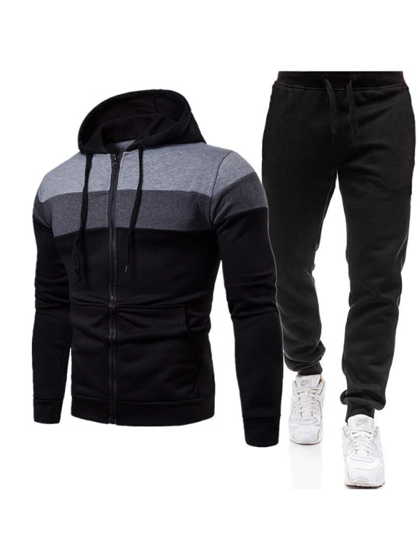 Black, and Grey Men's Sweatpants and Sweatshirt with Hood Sweatsuit Matching Set, Athletic Clothes and Fitness Wear