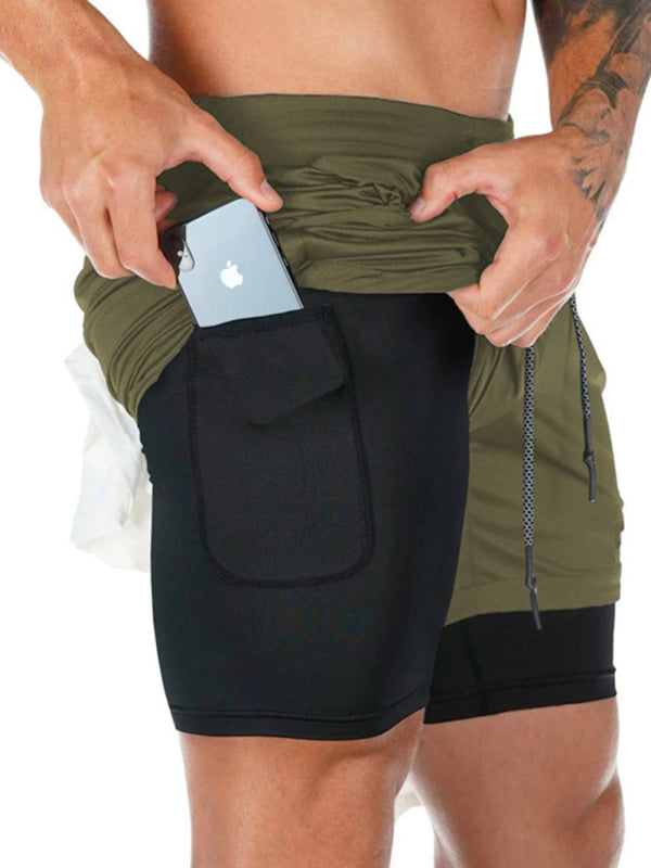 Green Men's Sports Running Shorts with Pockets, Athletic Clothes and Fitness Wear
