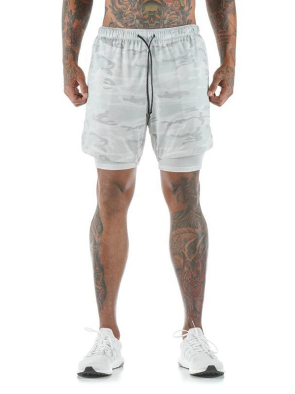 Light Grey Camo Men's Sports Running Shorts with Pockets, Athletic Clothes and Fitness Wear
