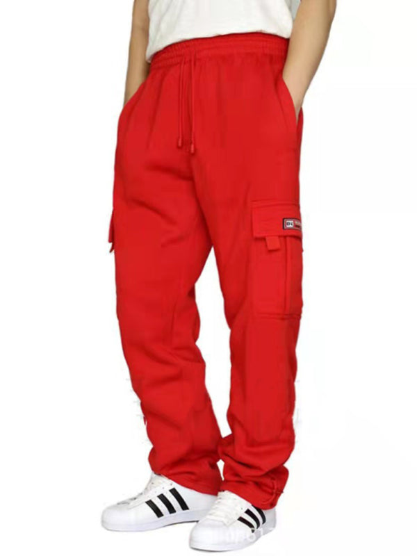 Red Men's Sweatpants with Pockets, Athletic Clothes and Fitness Wear