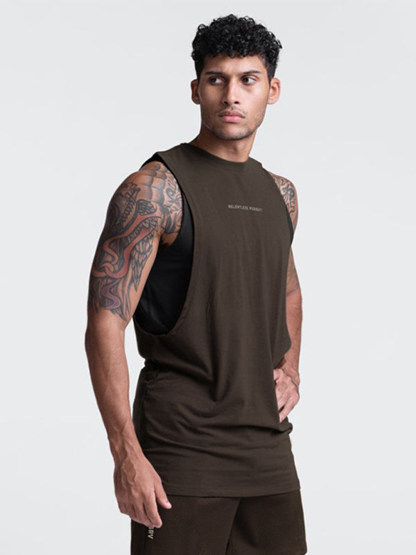 Brown Men's Tank Top Shirt, Athletic Clothes and Gym Wear