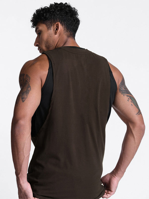 Brown Men's Tank Top Shirt, Athletic Clothes and Gym Wear