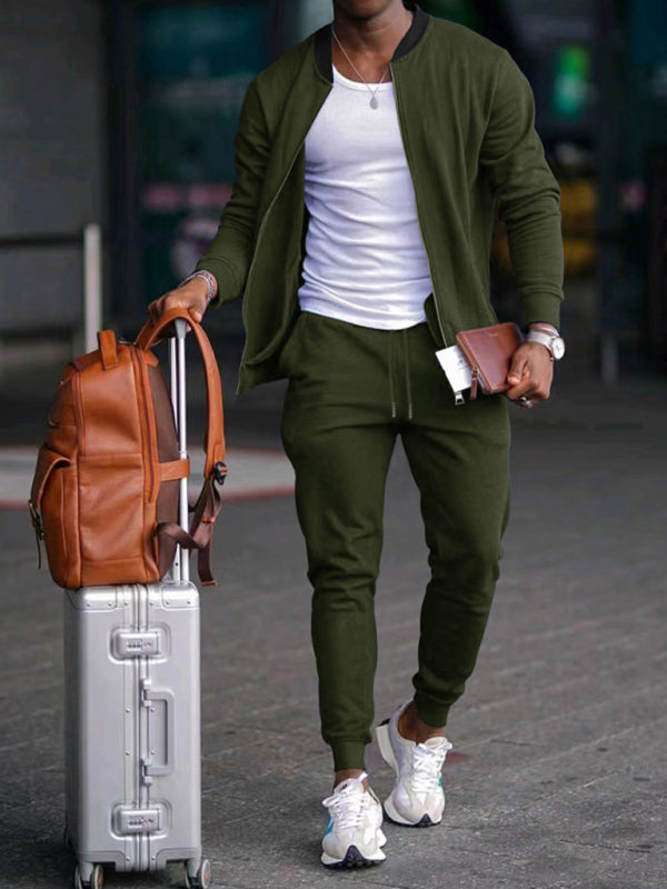 Green Men's Jogger Sweatpants and Jacket Matching Set, Athletic Clothes and Gym Wear