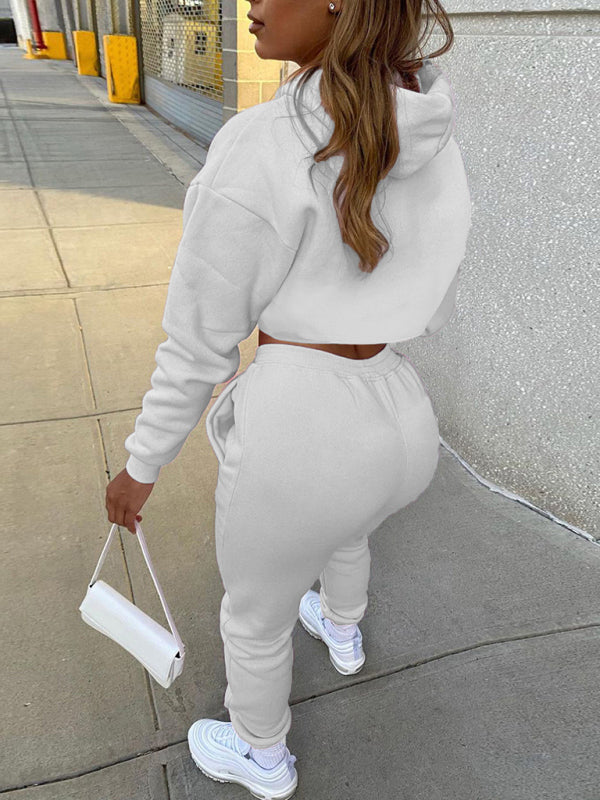 White Women's Sweatpants, Tank Top, and Cutout Front Sweatshirt Matching Set, Athletic Clothes and Fitness Wear