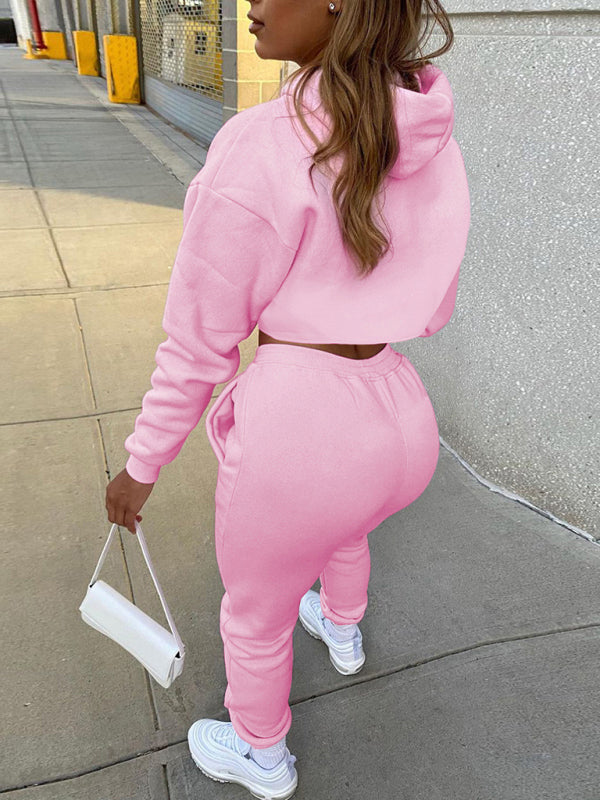 Light Pink Women's Sweatpants, Tank Top, and Cutout Front Sweatshirt Matching Set, Athletic Clothes and Fitness Wear
