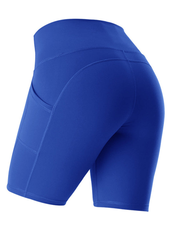 Blue Women's Sports Shorts with Pockets, Athletic Clothes and Fitness Wear
