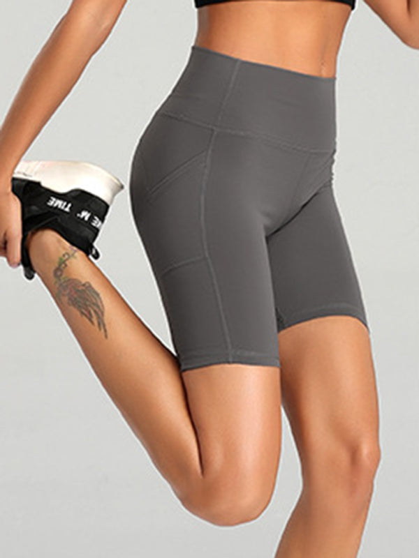 Grey Women's Sports Shorts with Pockets, Athletic Clothes and Fitness Wear