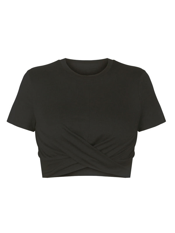 Black Women's Short Sleeve Crop Top, Athletic Clothes and Fitness Wear