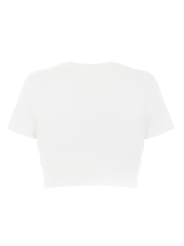 White Women's Short Sleeve Crop Top, Athletic Clothes and Fitness Wear