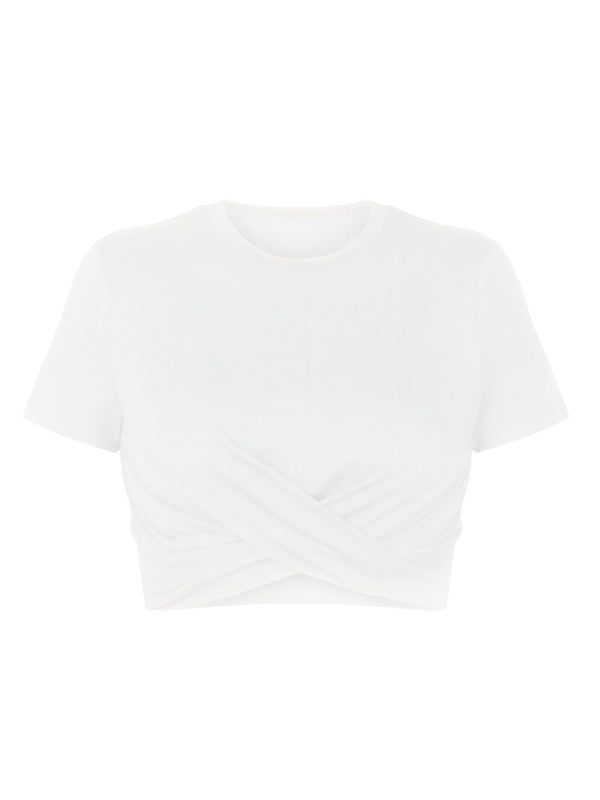 White Women's Short Sleeve Crop Top, Athletic Clothes and Fitness Wear