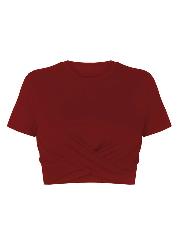 Red Women's Short Sleeve Crop Top, Athletic Clothes and Fitness Wear