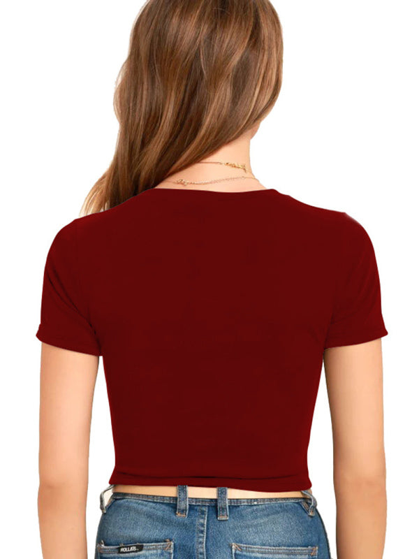Red Women's Short Sleeve Crop Top, Athletic Clothes and Fitness Wear