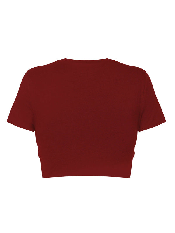 Red Women's Short Sleeve Crop Top, Athletic Clothes and Fitness Wear