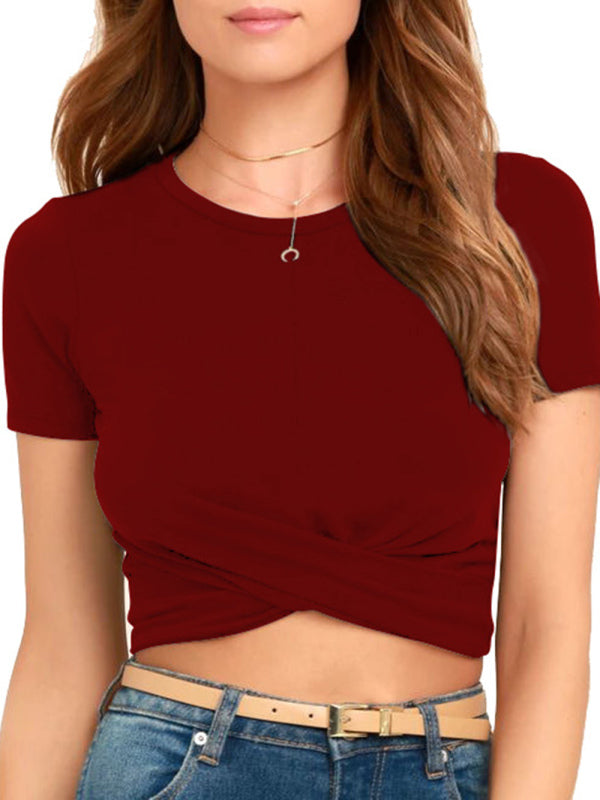 Red Women's Short Sleeve Crop Top, Athletic Clothes and Fitness Wear