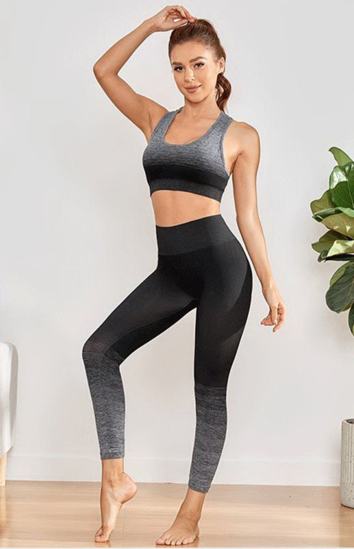 Black and Grey Women's Sports Bra and Leggings Matching Set, Athletic Clothes and Fitness Wear