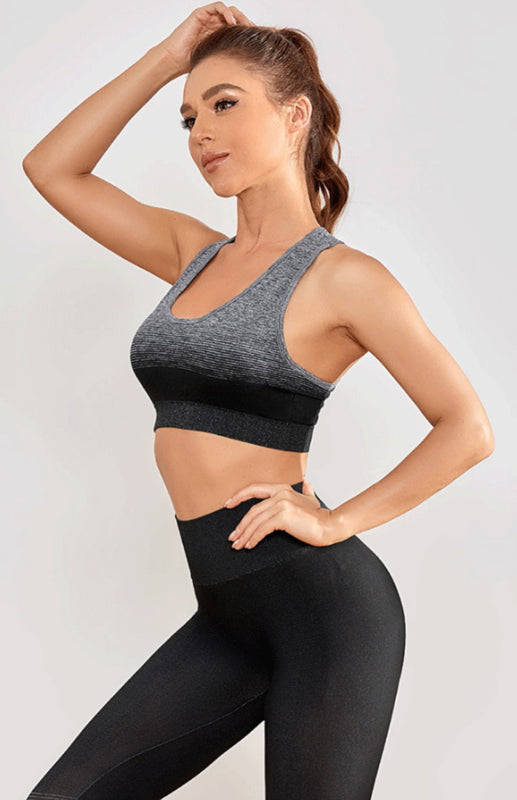 Black and Grey Women's Sports Bra and Leggings Matching Set, Athletic Clothes and Fitness Wear
