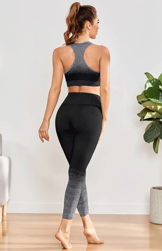 Black and Grey Women's Sports Bra and Leggings Matching Set, Athletic Clothes and Fitness Wear