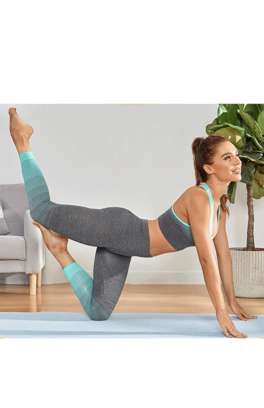 Teal and Grey Women's Sports Bra and Leggings Matching Set, Athletic Clothes and Fitness Wear