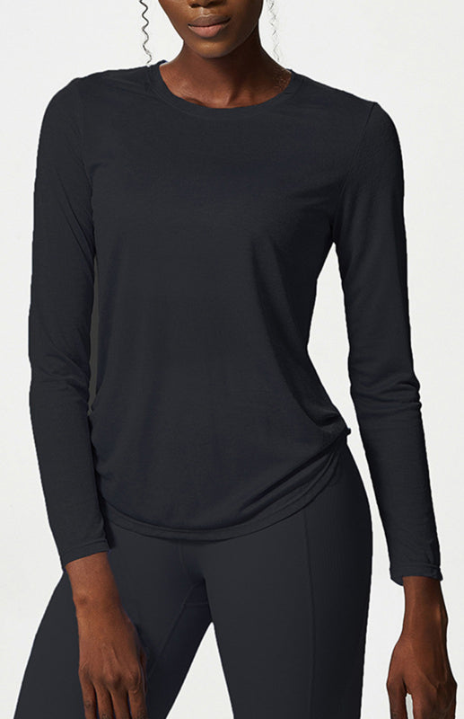 Black Women's Long Sleeve Sports Shirt, Athletic Clothes and Fitness Wear