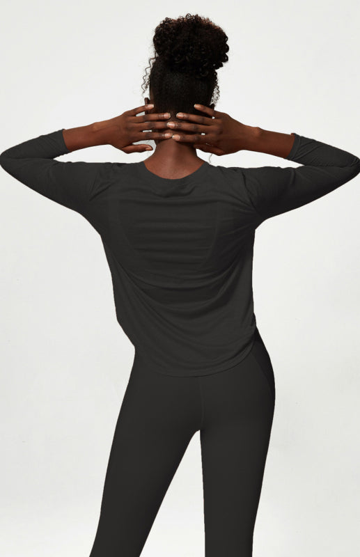 Black Women's Long Sleeve Sports Shirt, Athletic Clothes and Fitness Wear