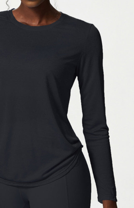 Black Women's Long Sleeve Sports Shirt, Athletic Clothes and Fitness Wear