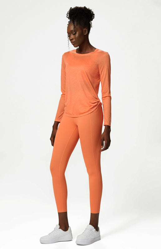Orange Women's Long Sleeve Sports Shirt, Athletic Clothes and Fitness Wear