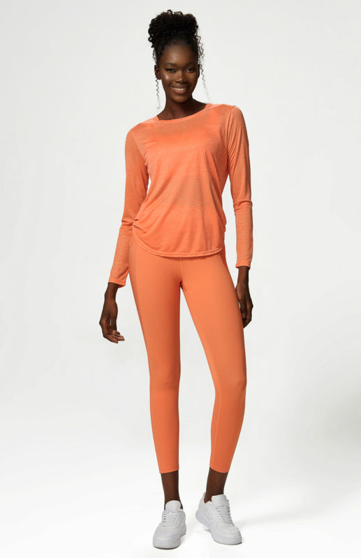 Orange Women's Long Sleeve Sports Shirt, Athletic Clothes and Fitness Wear
