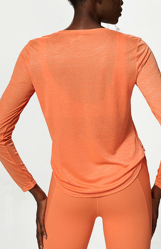 Orange Women's Long Sleeve Sports Shirt, Athletic Clothes and Fitness Wear