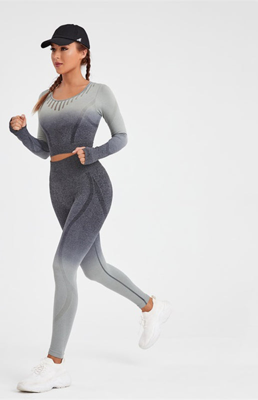 Grey Women's Sports Shirt and Leggings Matching Set, Athletic Clothes and Fitness Wear