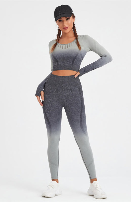 Grey Women's Sports Shirt and Leggings Matching Set, Athletic Clothes and Fitness Wear