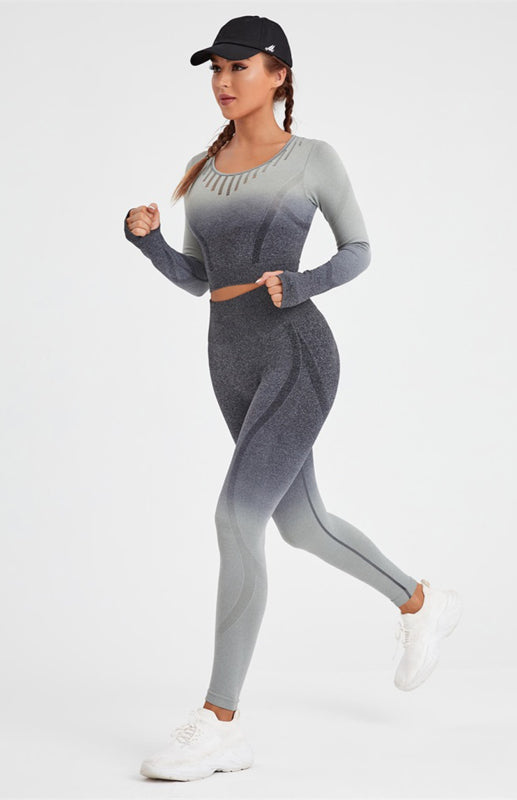 Grey Women's Sports Shirt and Leggings Matching Set, Athletic Clothes and Fitness Wear