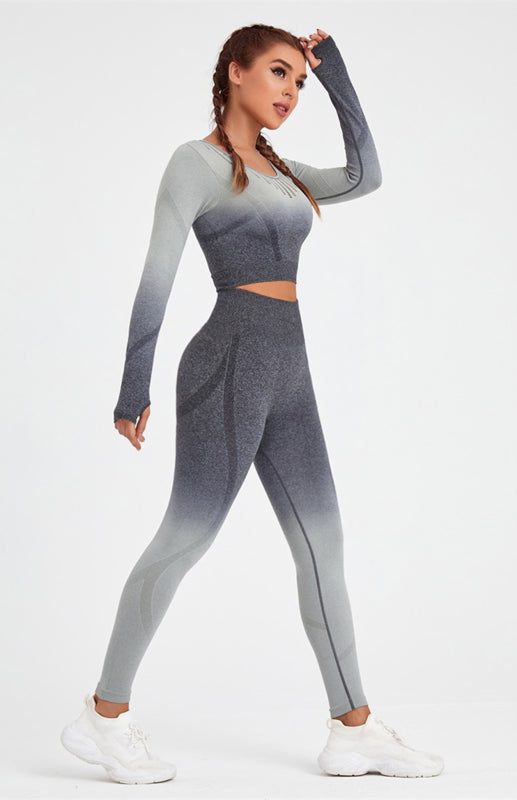 Grey Women's Sports Shirt and Leggings Matching Set, Athletic Clothes and Fitness Wear