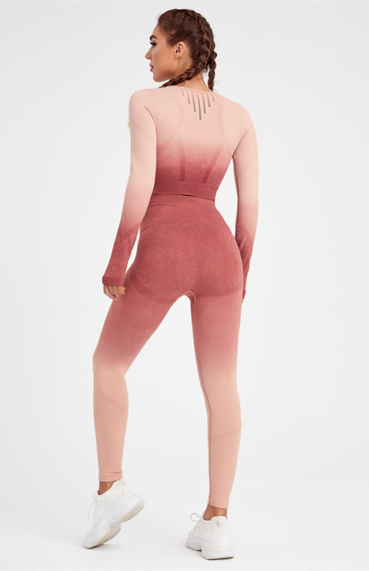 Pink Women's Sports Shirt and Leggings Matching Set, Athletic Clothes and Fitness Wear
