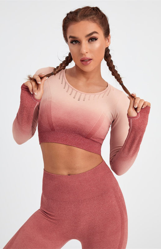 Pink Women's Sports Shirt and Leggings Matching Set, Athletic Clothes and Fitness Wear