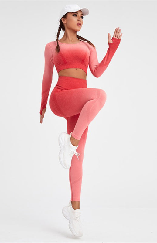 Red Women's Sports Shirt and Leggings Matching Set, Athletic Clothes and Fitness Wear