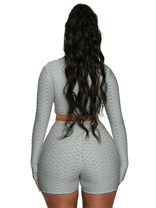 Grey Women's Shape Wear Jacket and Shorts Matching Set, Athletic Clothes and Fitness Wear