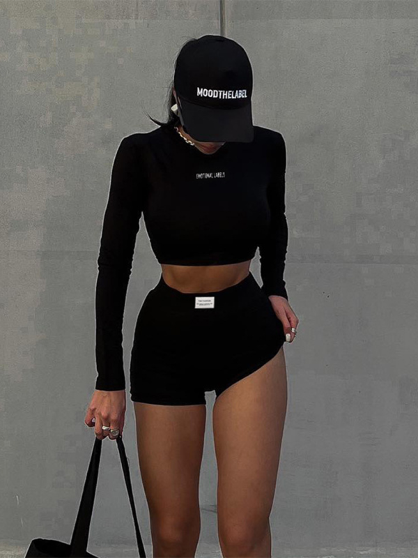 Black Women's Shirt and Shorts Matching Set, Athletic Clothes and Fitness Wear