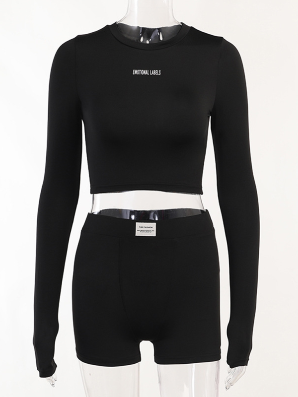Black Women's Shirt and Shorts Matching Set, Athletic Clothes and Fitness Wear