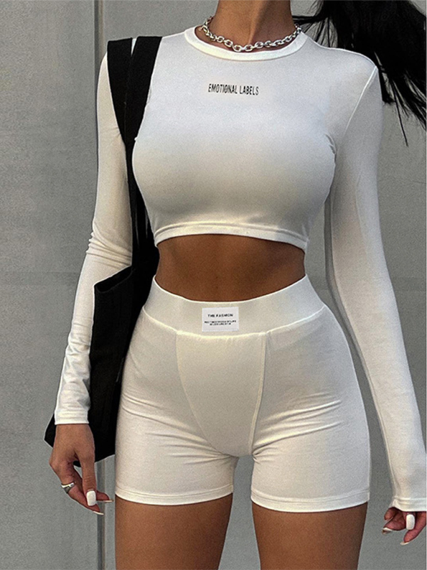 White Women's Shirt and Shorts Matching Set, Athletic Clothes and Fitness Wear