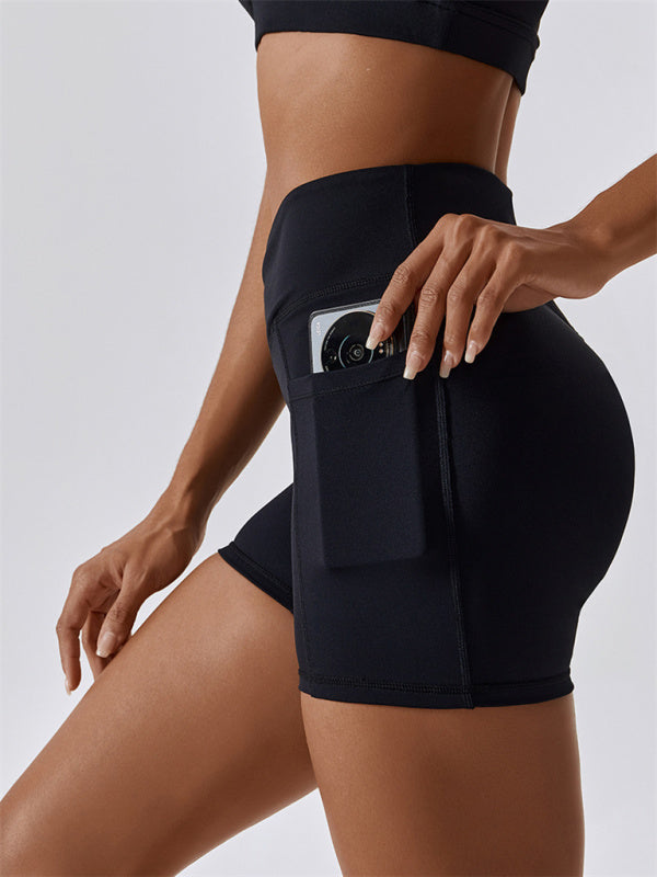Black Women's Sports Shorts with Pockets, Athletic Clothes and Fitness Wear