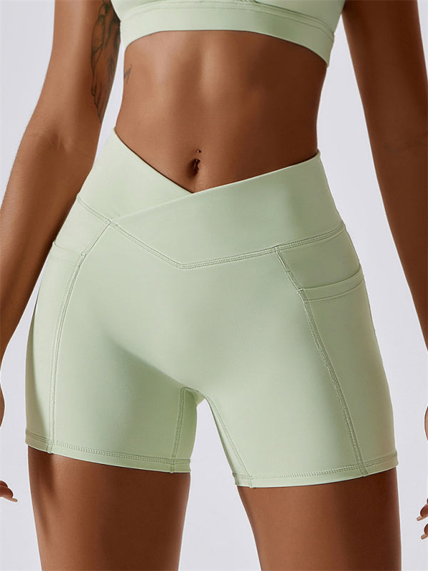 Green Women's Sports Shorts with Pockets, Athletic Clothes and Fitness Wear