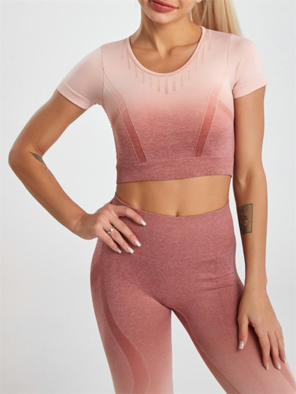 Pink Short Sleeve Shirt and Leggings Matching Set, Athletic Clothes and Fitness Wear