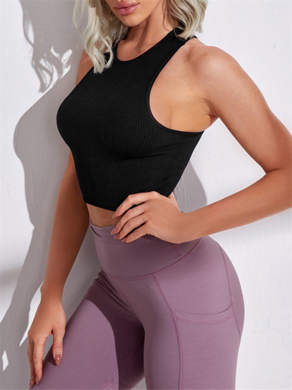 Women's Black Tank Top Crop Shirt, Athletic Clothes and Fitness Wear