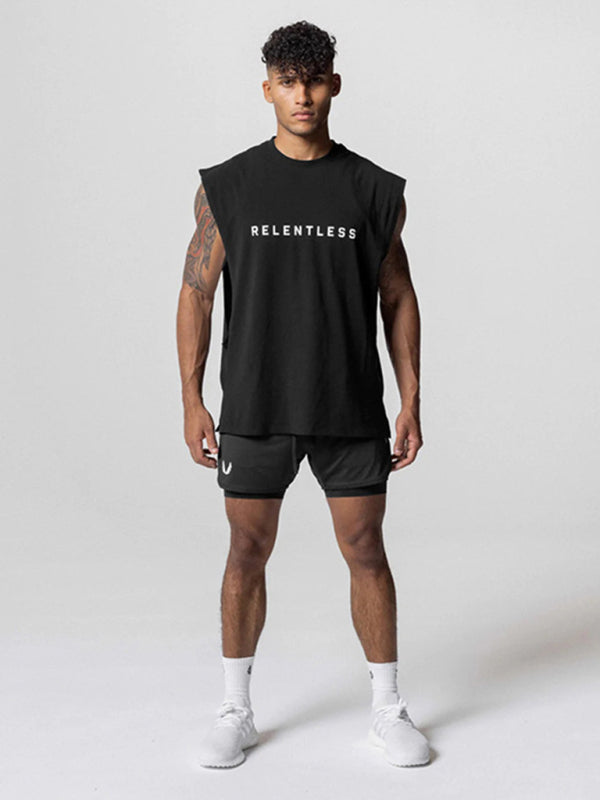 Black Men's Tank Top T-Shirt, Athletic Clothes and Fitness Wear