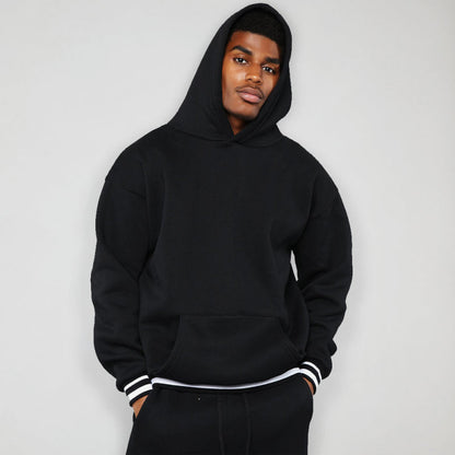 Men's Black Sweatshirt and Sweatpants Matching Set, Athletic Clothes and Fitness Wear