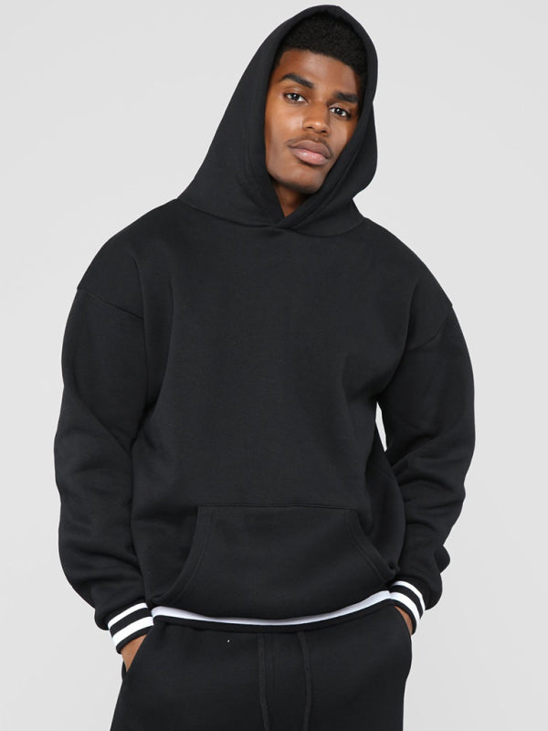 Men's Black Sweatshirt and Sweatpants Matching Set, Athletic Clothes and Fitness Wear