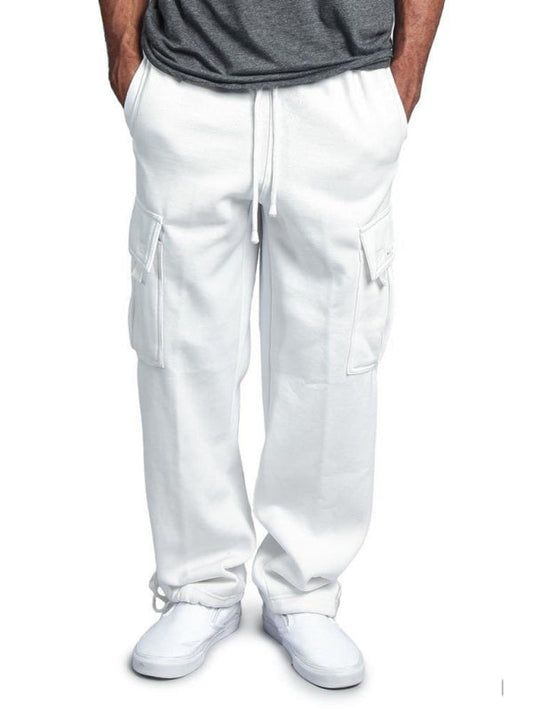 White Men's Cargo Sweatpants, Athletic Clothes and Fitness Wear