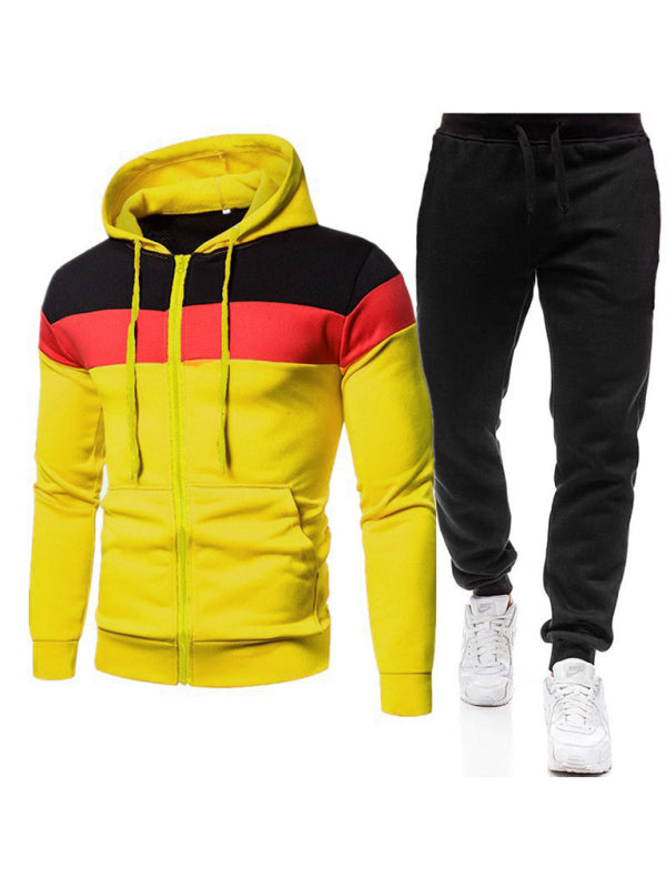 Yellow, Black, and Red Men's Sweatpants and Sweatshirt with Hood Sweatsuit Matching Set, Athletic Clothes and Fitness Wear